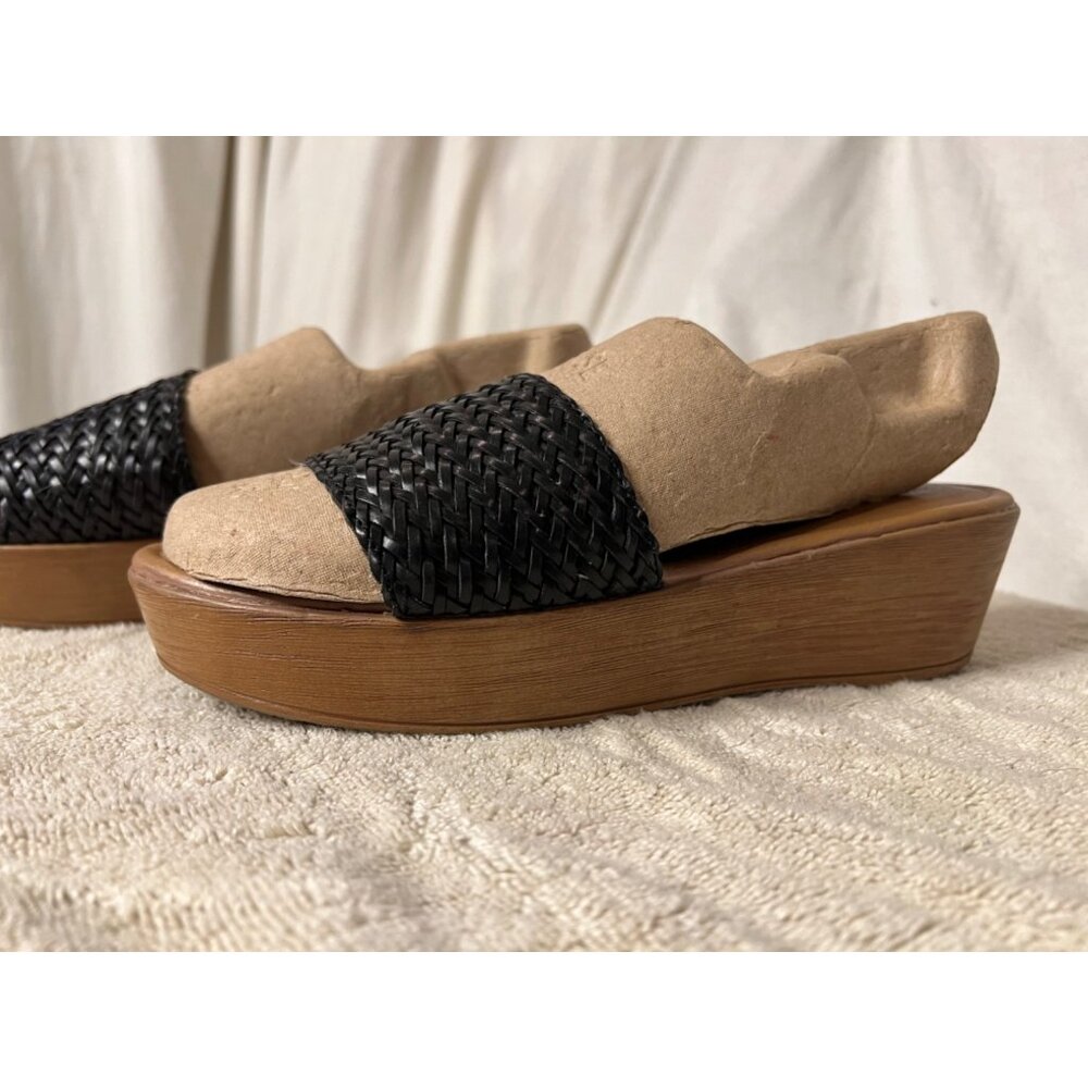 BASS Women's Willow Slide Leather Platform Sandals Size 7 1/2M Black & Brown - Picture 4 of 12